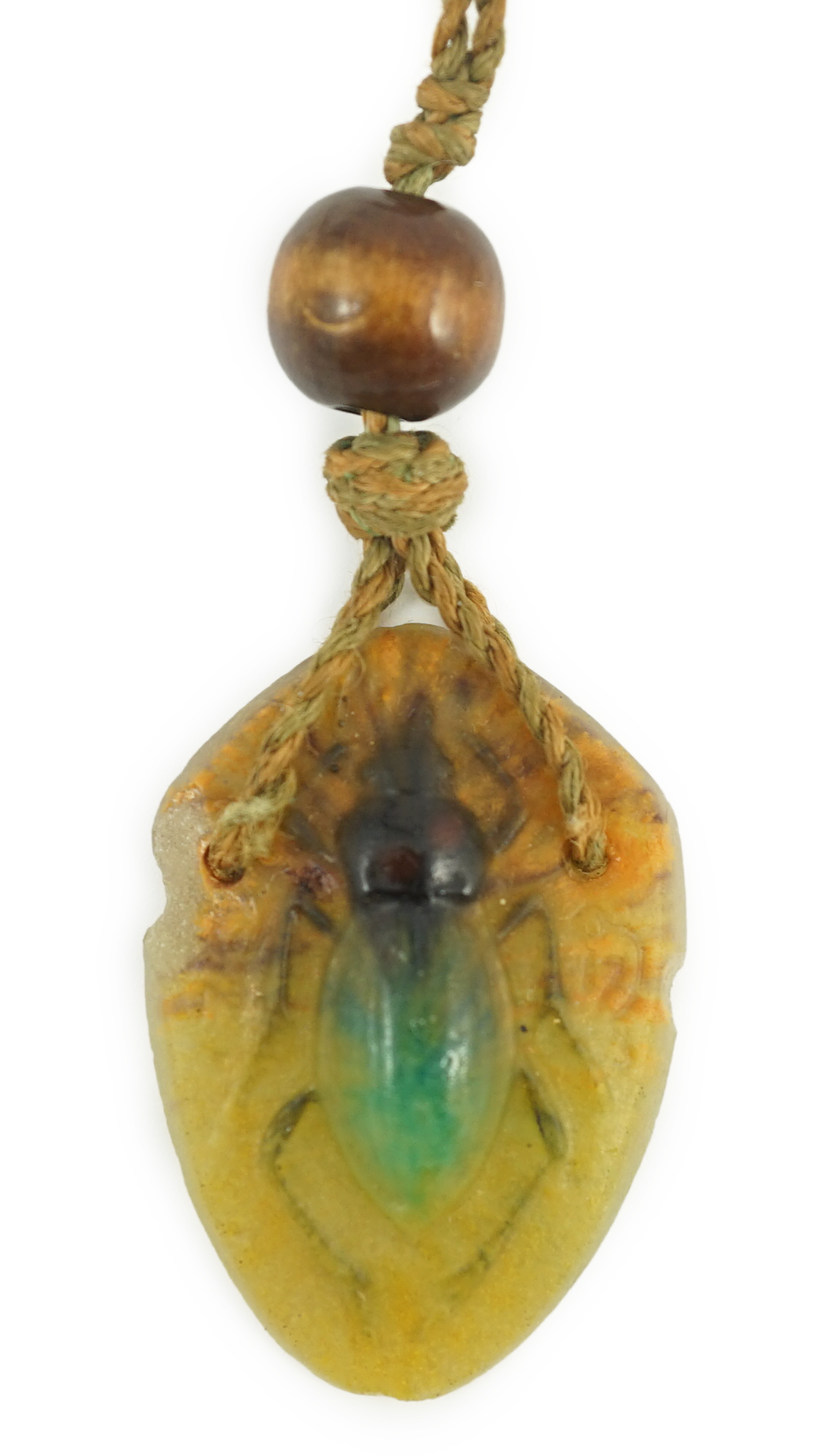 A late 19th/early 20th century French Almeric Walter pate-de-verre cicada pendant necklace, designed by Henri Berge